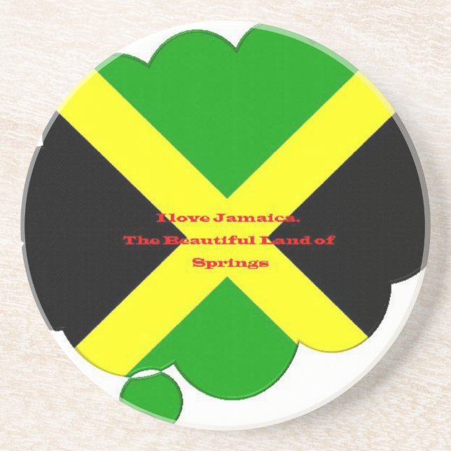 I Love Jamaica Text on Flag Art Print Drink Coaster (Front)