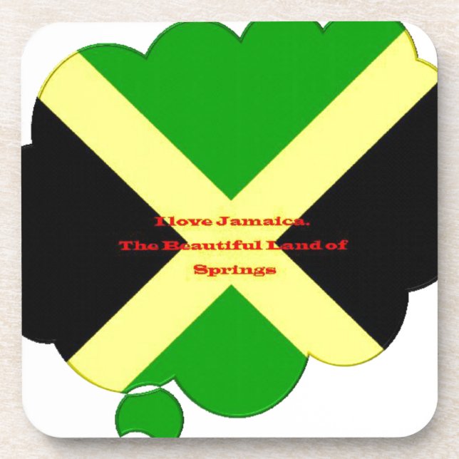 I Love Jamaica Text on Flag Art Print Drink Coaster (Front)