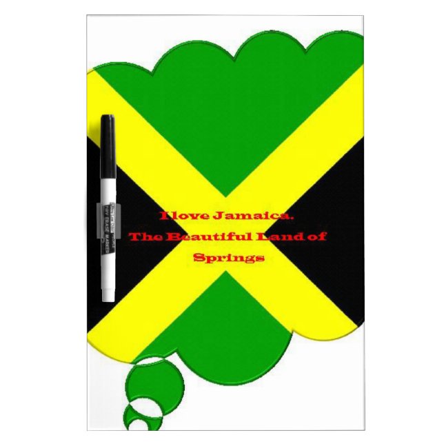 I Love Jamaica Text on Flag Art Print Dry-Erase Board (Front)