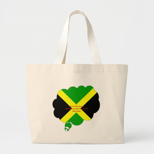 I Love Jamaica Text on Flag Art Print Large Tote Bag (Front)