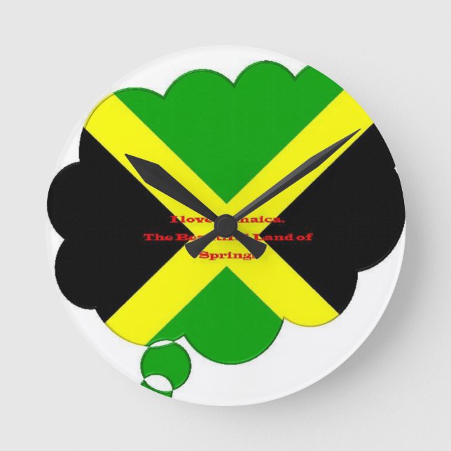 I Love Jamaica Text on Flag Art Print Round Clock (Front)