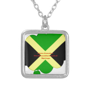 I Love Jamaica Text on Flag Art Print Silver Plated Necklace