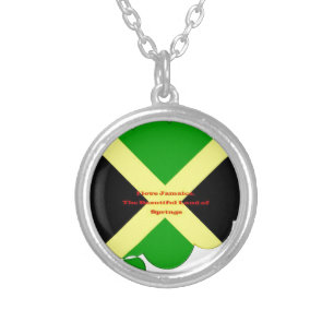 I Love Jamaica Text on Flag Art Print Silver Plated Necklace