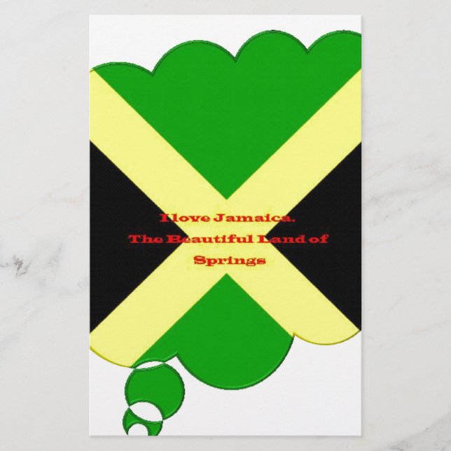 I Love Jamaica Text on Flag Art Print Stationery (Front)