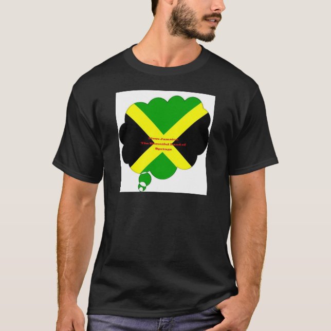I Love Jamaica Text on Flag Art Print T-Shirt (Front)