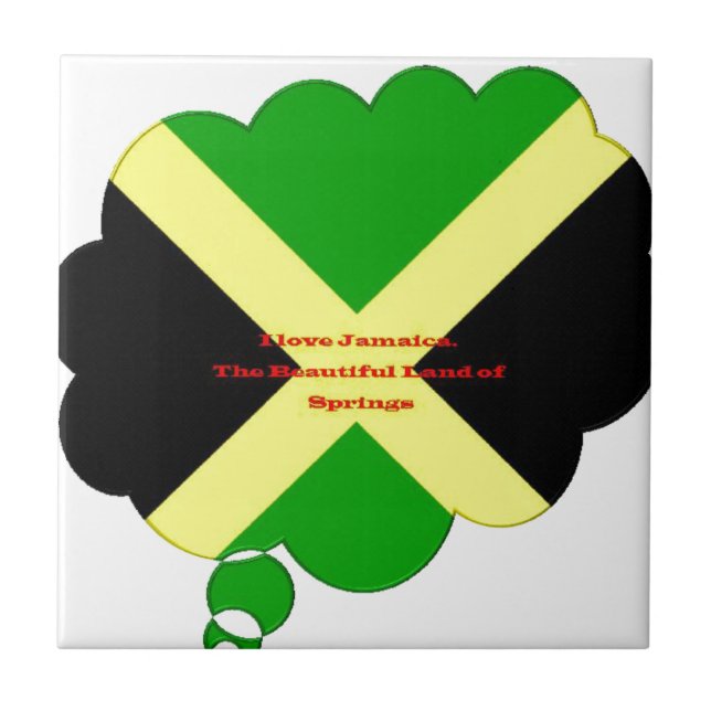 I Love Jamaica Text on Flag Art Print Tile (Front)
