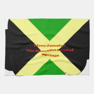 I Love Jamaica Text on Flag Art Print Towel