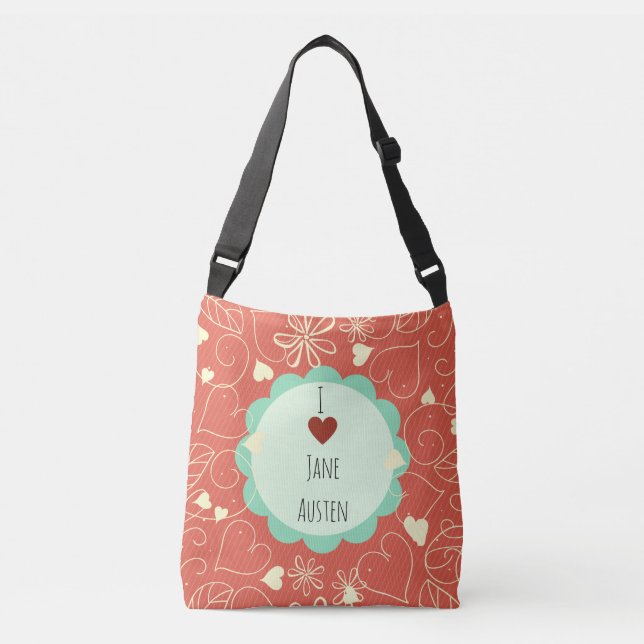 I Love Jane Austen Orange Pattern Crossbody Bag (Front)