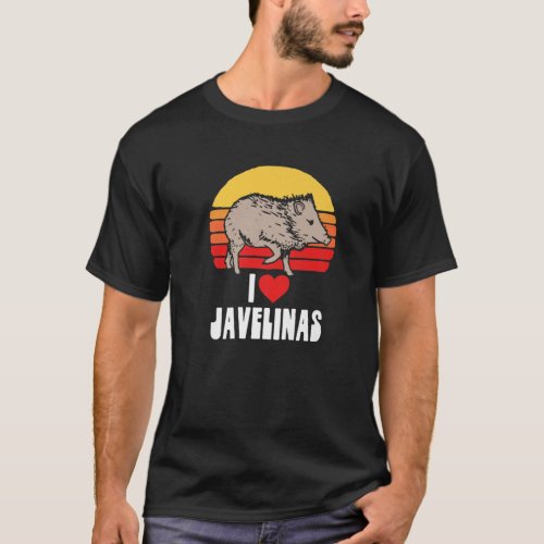 I Love Javelinas Vintage Retro 80S Sunset Cute Hea T_Shirt