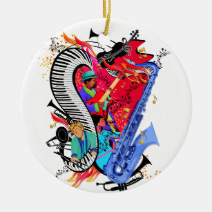 I Love Jazz Music Colorful Musicians Art Print Ceramic Ornament