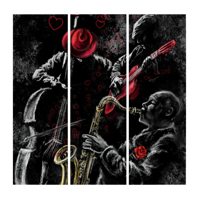 I Love Jazz Music Triptych - Painting Art (Front)