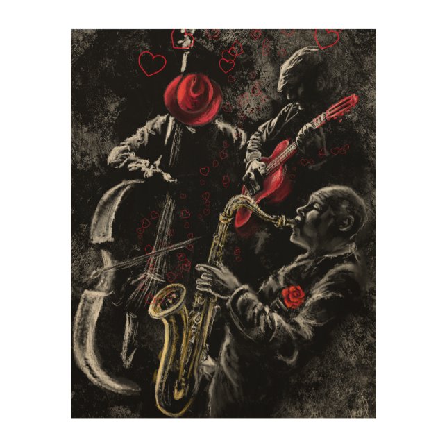 I Love Jazz Music Wood Wall Art (Front)