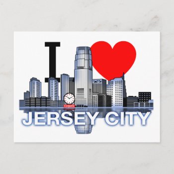 I Love Jersey City Skyline Postcard by KMCoriginals at Zazzle