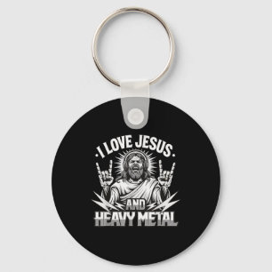 I Love Jesus And Heavy Metal 2 Keychain