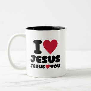 I Love Jesus and Jesus Loves You Christian Two-Tone Coffee Mug
