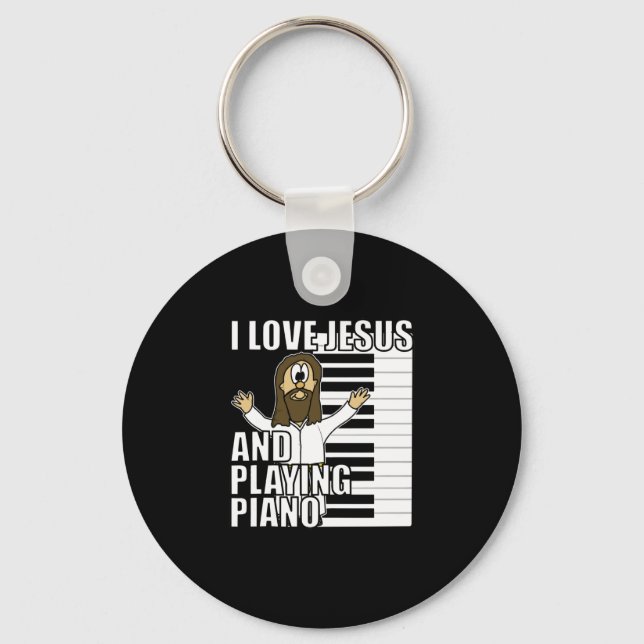 I Love Jesus and Playing Piano Funny Christian Wor Keychain (Front)