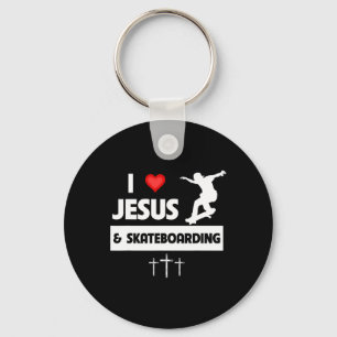 I Love Jesus And Skateboarding Skateboarder Tricks Keychain