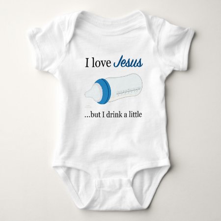 I Love Jesus, But I Drink A Little. (blue) Baby Bodysuit