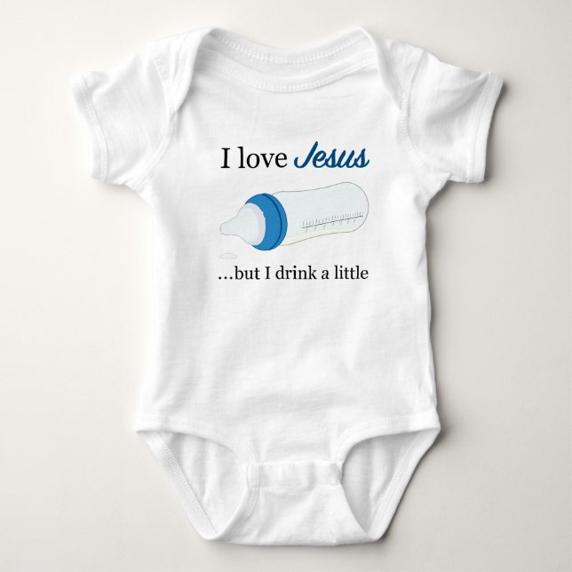 I love Jesus, but I drink a little. (Blue) Baby Bodysuit (Front)