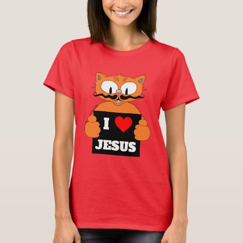 I Love Jesus Cartoon Cat Seor Gato Christian T_Shirt