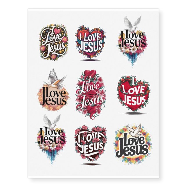 "I Love Jesus" Christian Art Temporary Tattoos (Front)