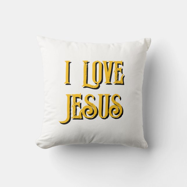 I Love Jesus Christian Black White Gold Throw Pillow (Front)