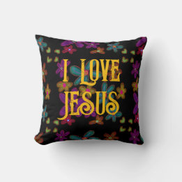 I Love Jesus Christian Faith Floral Throw Pillow