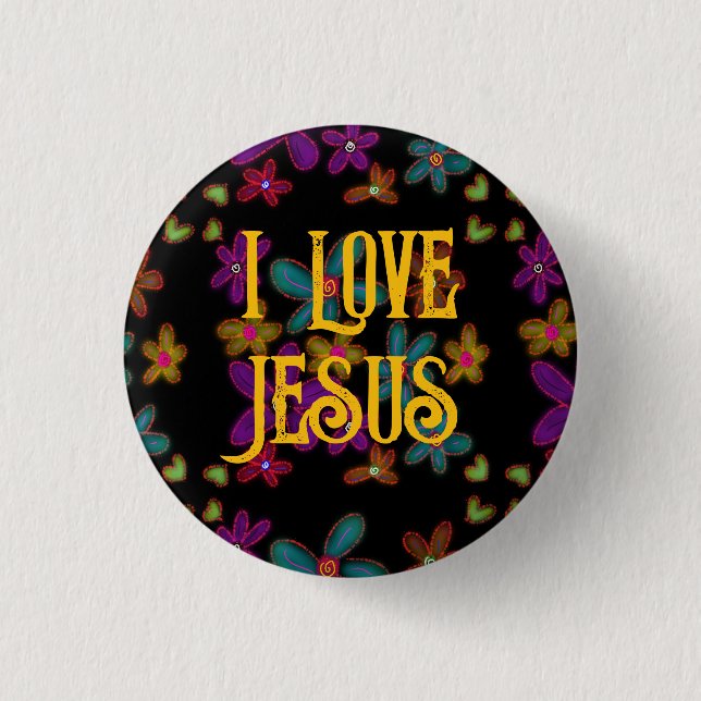 I Love Jesus Christian Girl Flowers Pattern  Button (Front)