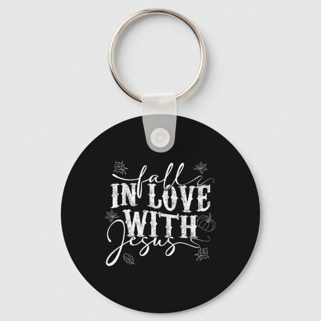 I Love Jesus Fall Leaves And Pumpkin Autumn Thanks Keychain (Front)