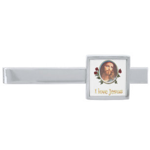 I love Jesus gifts Silver Finish Tie Bar