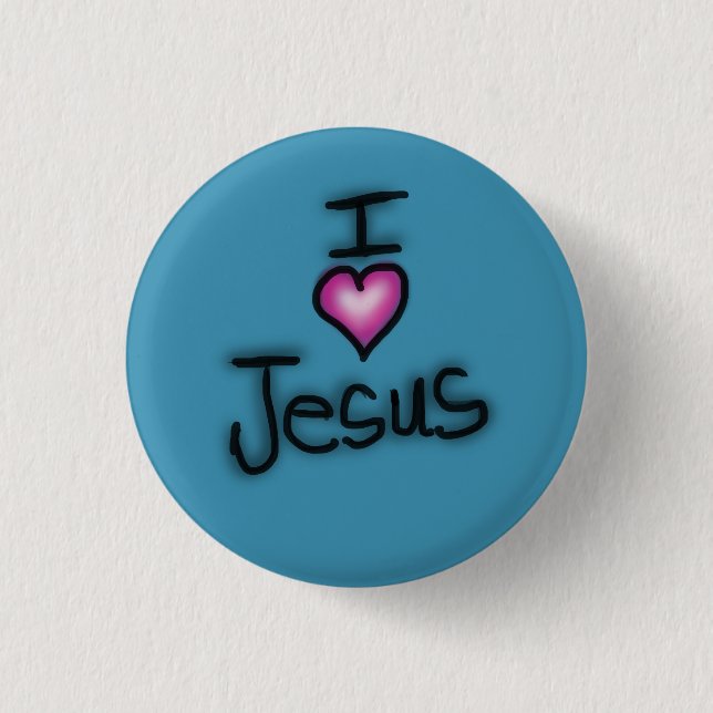 I Love Jesus I Heart Jesus Blue Button (Front)