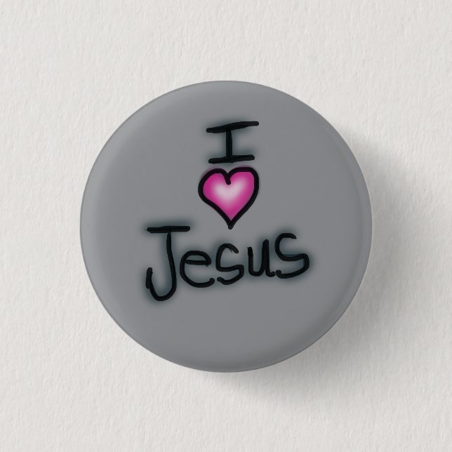I Love Jesus I Heart Jesus Gray Button (Front)