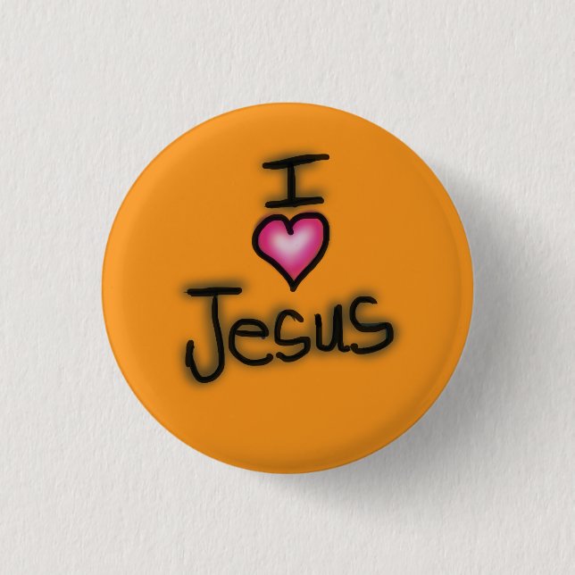 I Love Jesus I Heart Jesus Orange  Button (Front)