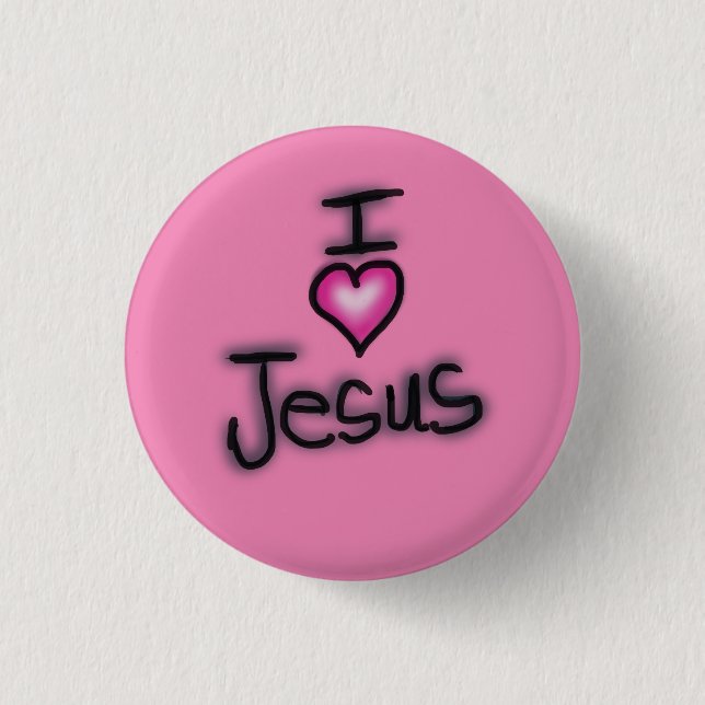 I Love Jesus I Heart Jesus Pink  Button (Front)