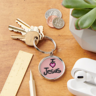 I Love Jesus I Heart Jesus Pink Keychain