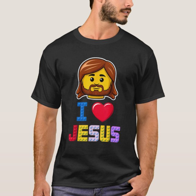 I Love Jesus Master Builder Building Bricks Blocks T-Shirt (Front)