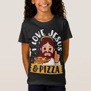 I Love Jesus & Pizza Pepperoni Christian Cartoon B T-Shirt