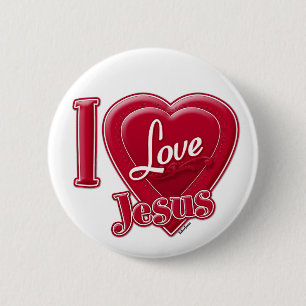 I Love Jesus Red Heart Button
