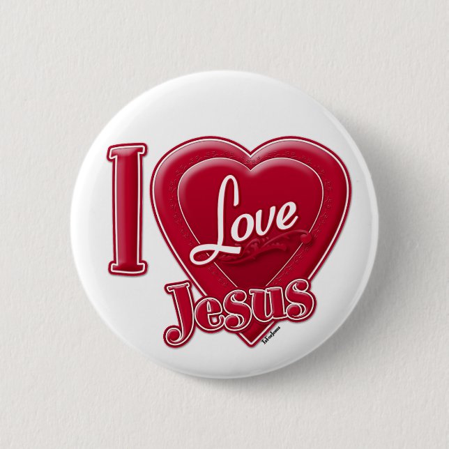 I Love Jesus Red Heart Button (Front)