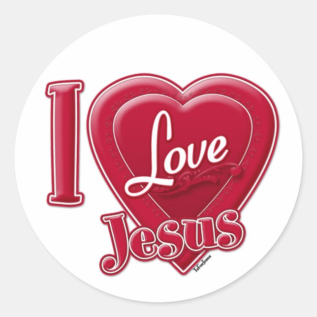 I Love Jesus Red Heart Classic Round Sticker (Front)
