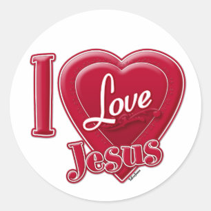 I Love Jesus Red Heart Classic Round Sticker
