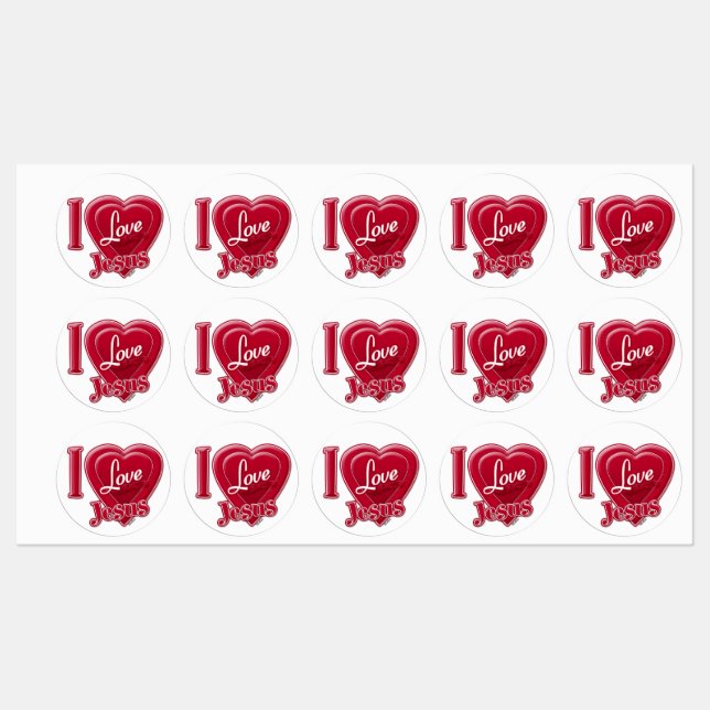 I Love Jesus Red Heart Labels (Sheet)