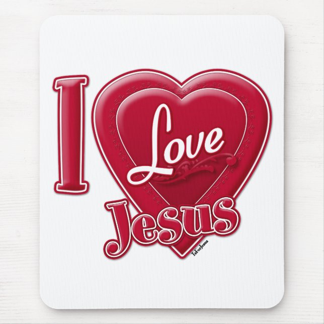 I Love Jesus Red Heart Mouse Pad (Front)