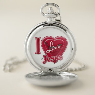 I Love Jesus Red Heart Pocket Watch