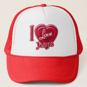 I Love Jesus Red Heart Trucker Hat
