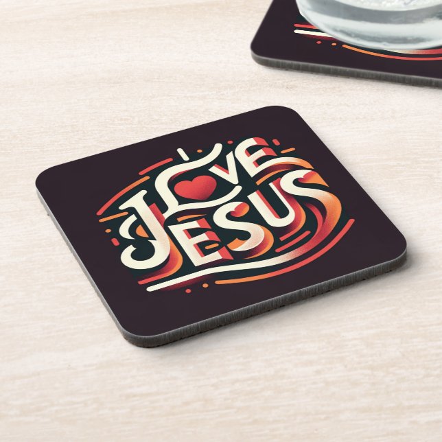 I Love Jesus Retro Christian Beverage Coaster (Left Side)