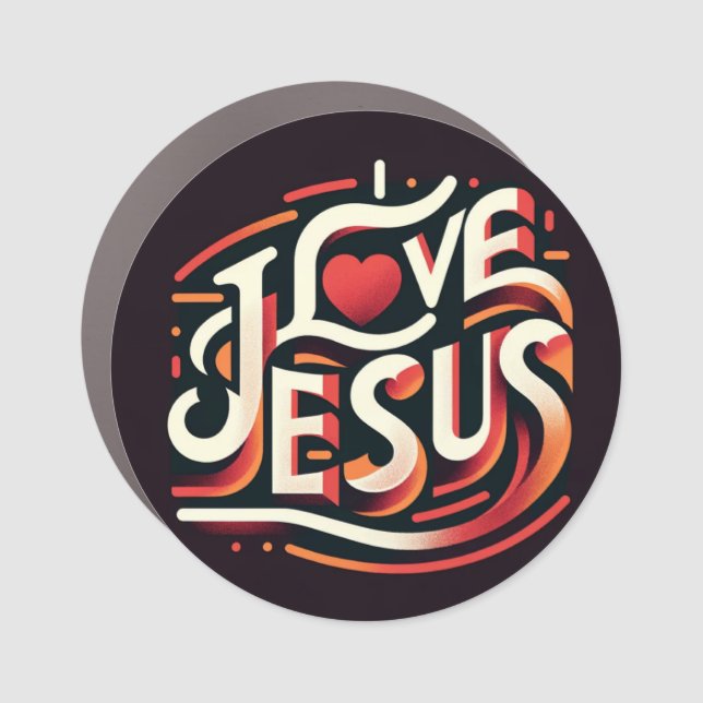 I Love Jesus Retro Christian Car Magnet (Front)