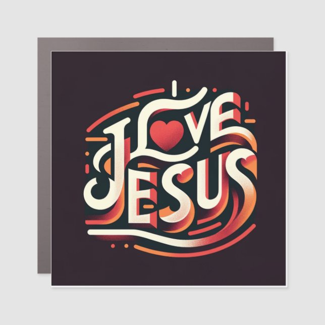I Love Jesus Retro Christian Car Magnet (Front)