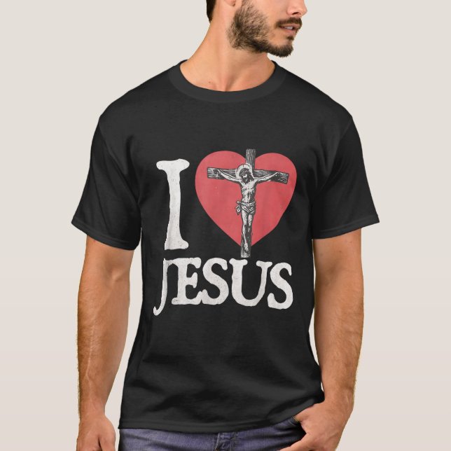 I Love Jesus Retro Christian Religious For Men Wom T-Shirt (Front)