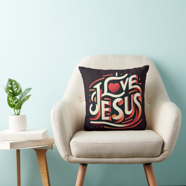 I Love Jesus Retro Christian Throw Pillow (Chair)